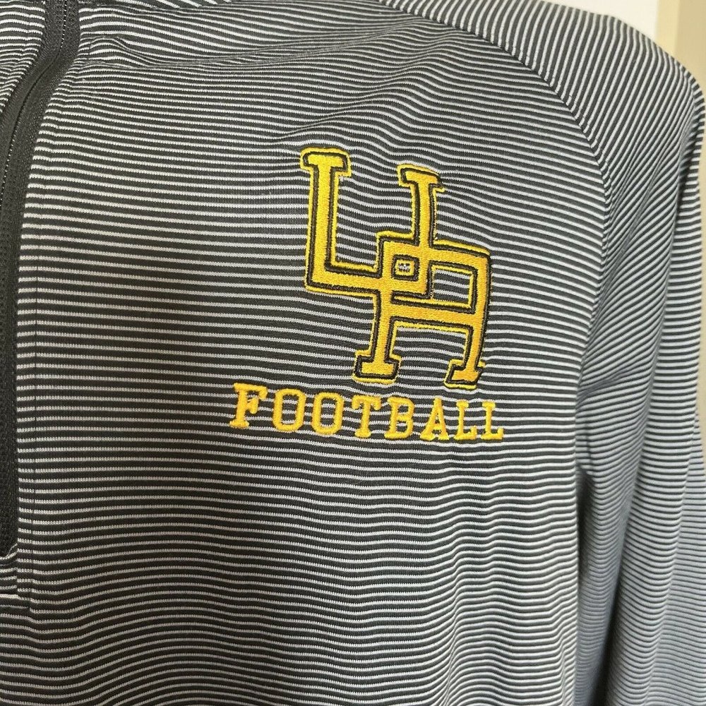 Under Armour Football Mens Pull Over Shirt XL Blue striped 1/4 zip LS loose fit - Picture 10 of 10